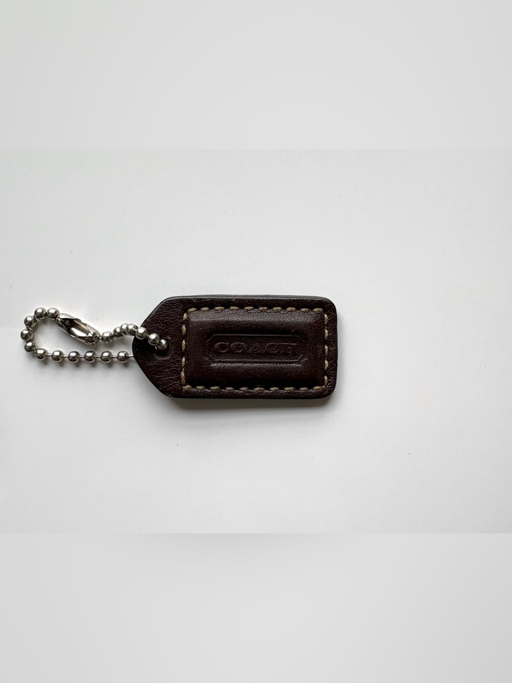 COACH 1.25" Mini Dark Brown Leather Silver Hardware Hang Tag Hangtag Charm Fob